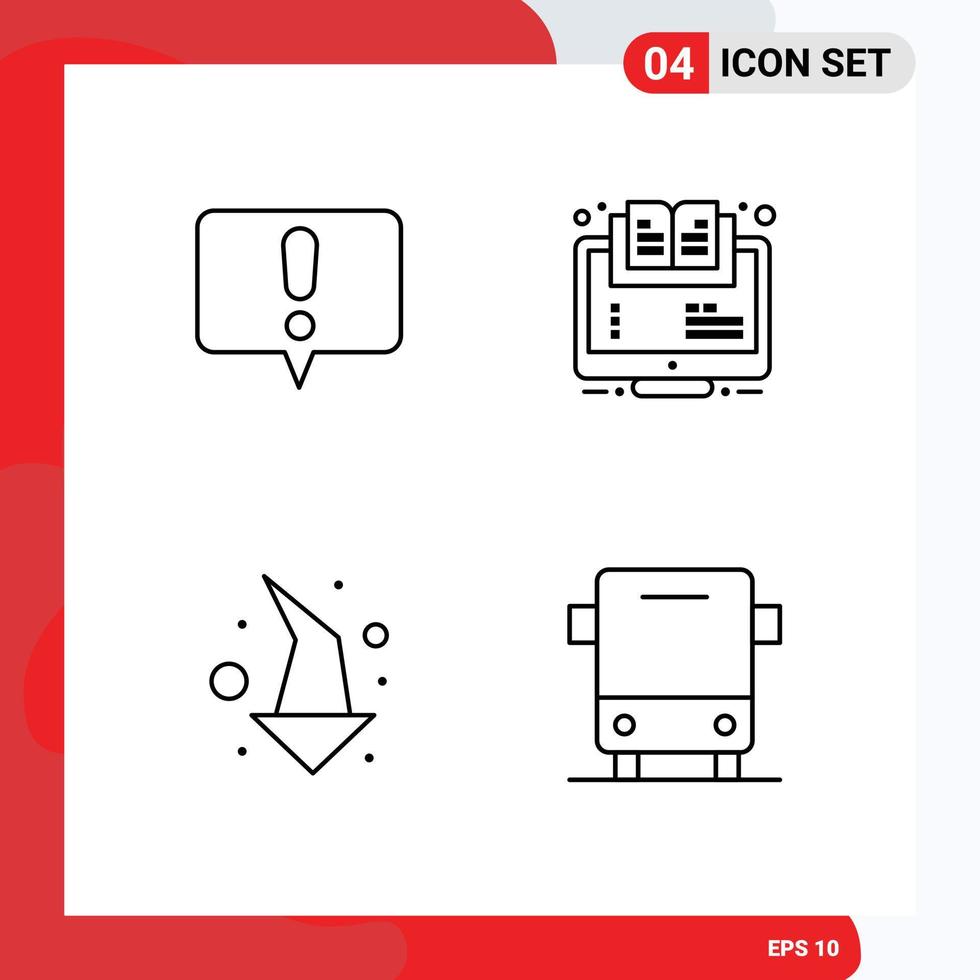 pacote de 4 sinais e símbolos modernos de cores planas de linha preenchida para mídia impressa na web, como seta de alerta, direção de webinar, elementos de design de vetores editáveis