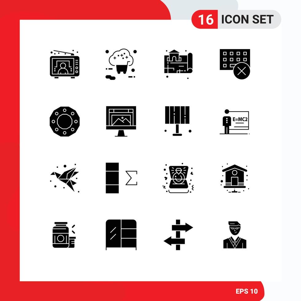 grupo de símbolos de ícones universais de 16 glifos sólidos modernos de dispositivos de compras de dispositivos de teclado elementos de design de vetores editáveis reais