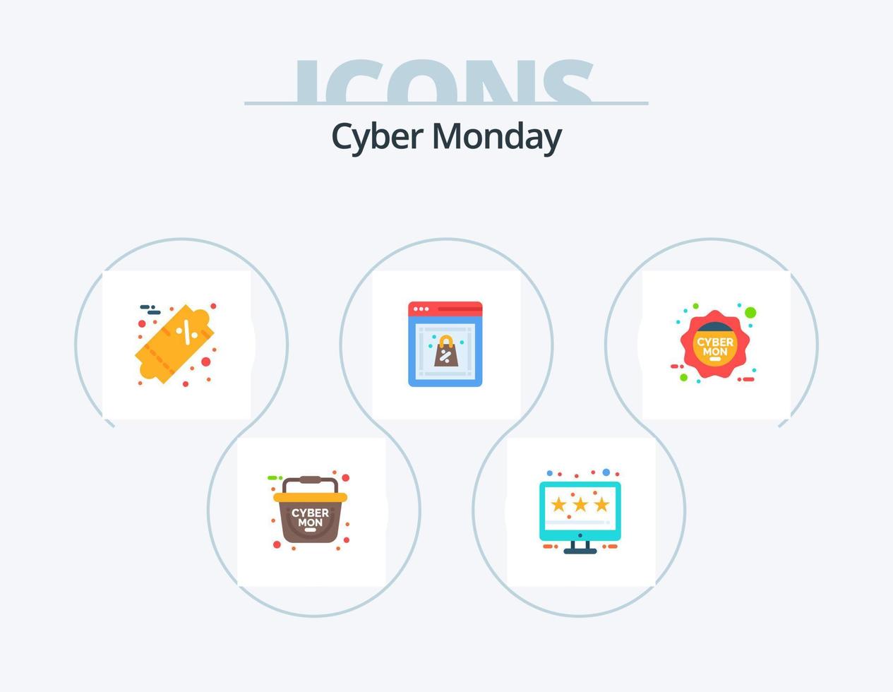 cyber segunda-feira plana ícone pack 5 design de ícone. venda. desconto. venda. segunda-feira cibernética. fazer compras vetor