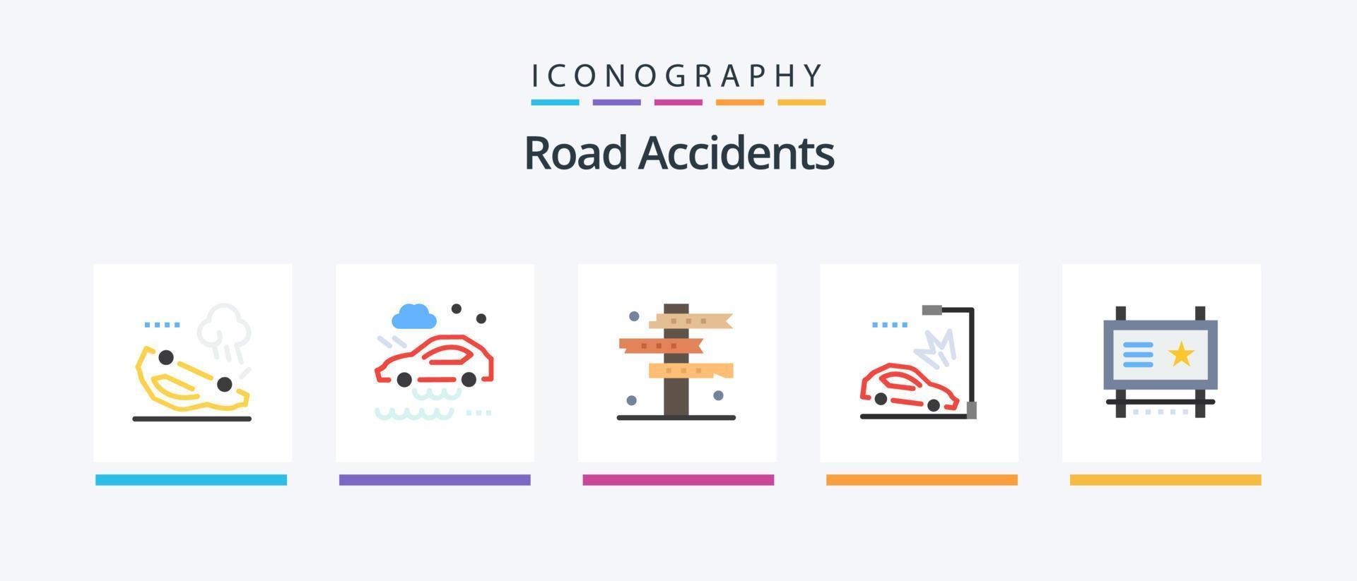 acidentes rodoviários pacote de ícones plana 5 incluindo placa de anúncio. colidir. vaqueiro. carro. oeste. design de ícones criativos vetor