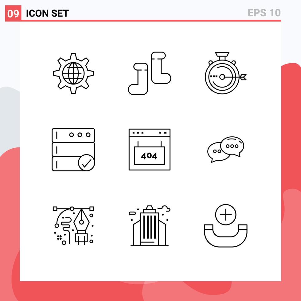 pacote de 9 sinais e símbolos de contornos modernos para mídia de impressão na web, como elementos de design de vetores editáveis de backup de servidor de gerenciamento de navegador de interface
