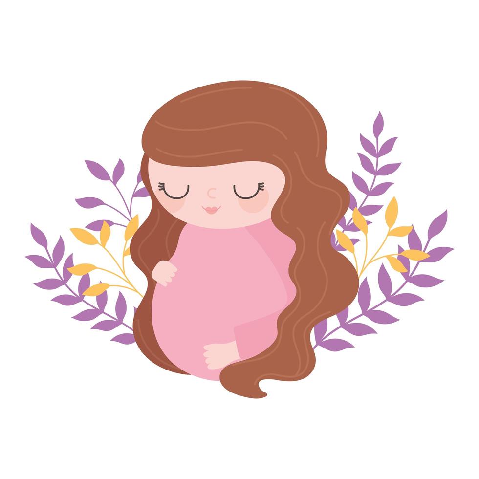 gravidez e maternidade, linda mulher grávida, decoração floral com flores vetor