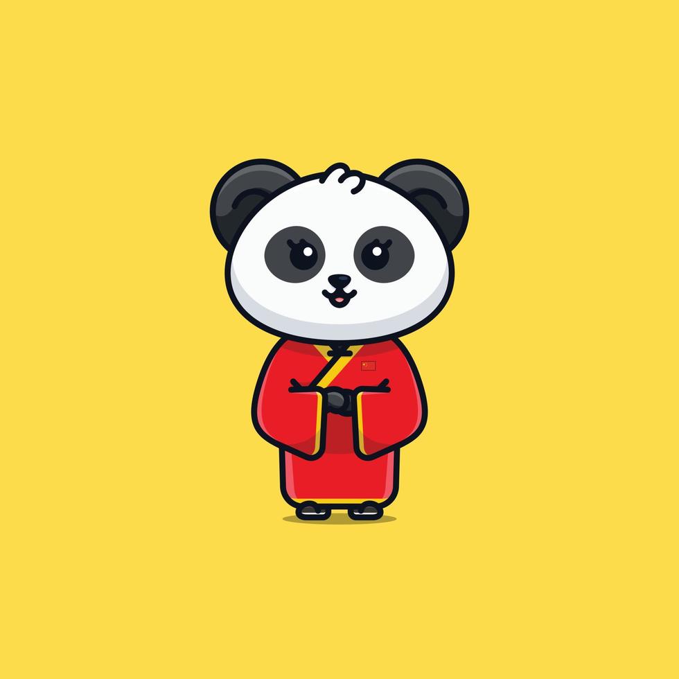 pandachina2 animal nacional fofo panda feminina vestindo ilustração de desenho animado de vestido nacional chinês vetor