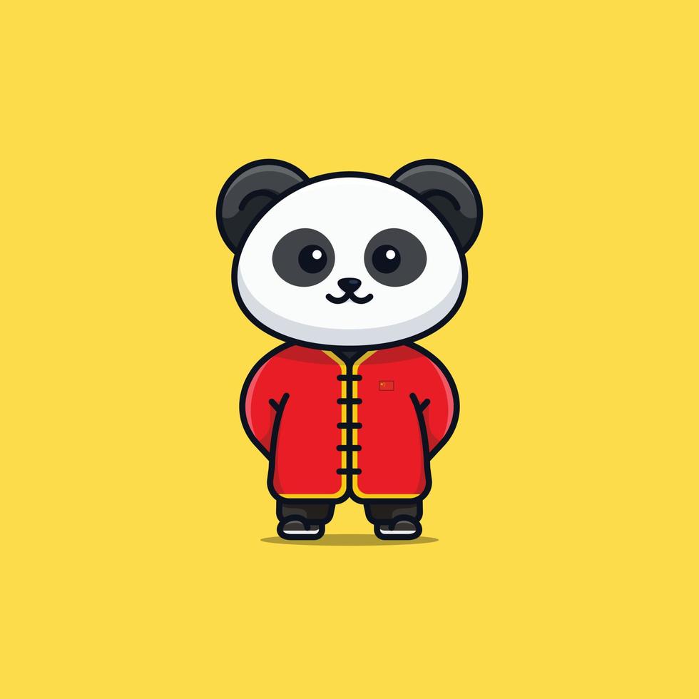 lindo panda animal nacional vestindo ilustração de desenho animado de vestido nacional chinês vetor