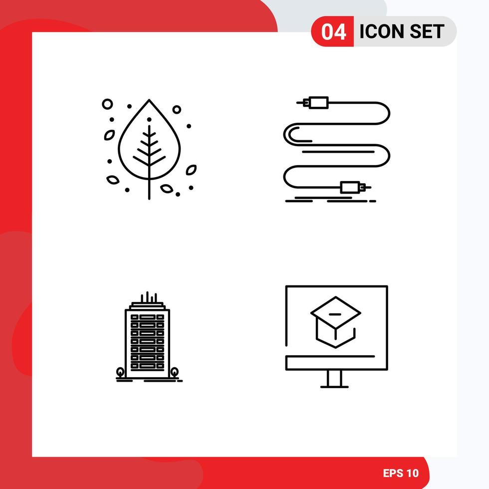 conjunto de pictogramas de 4 cores planas de linha preenchida simples de elementos de design de vetores editáveis de escritório de cabo de natureza de fio de outono