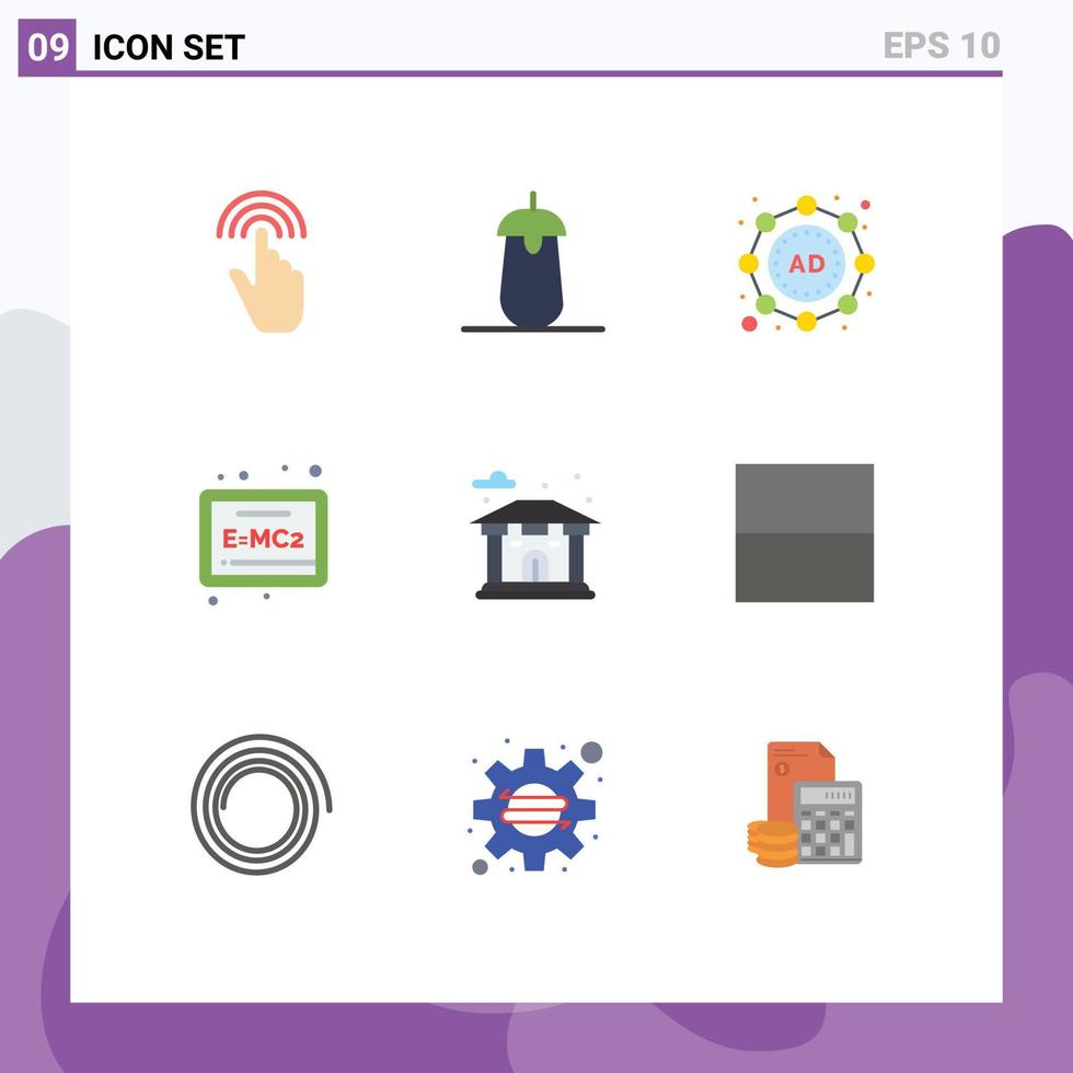 pacote de 9 sinais e símbolos modernos de cores planas para mídia impressa na web, como fórmula de cidade, estratégia de educação alimentar, elementos de design de vetores editáveis