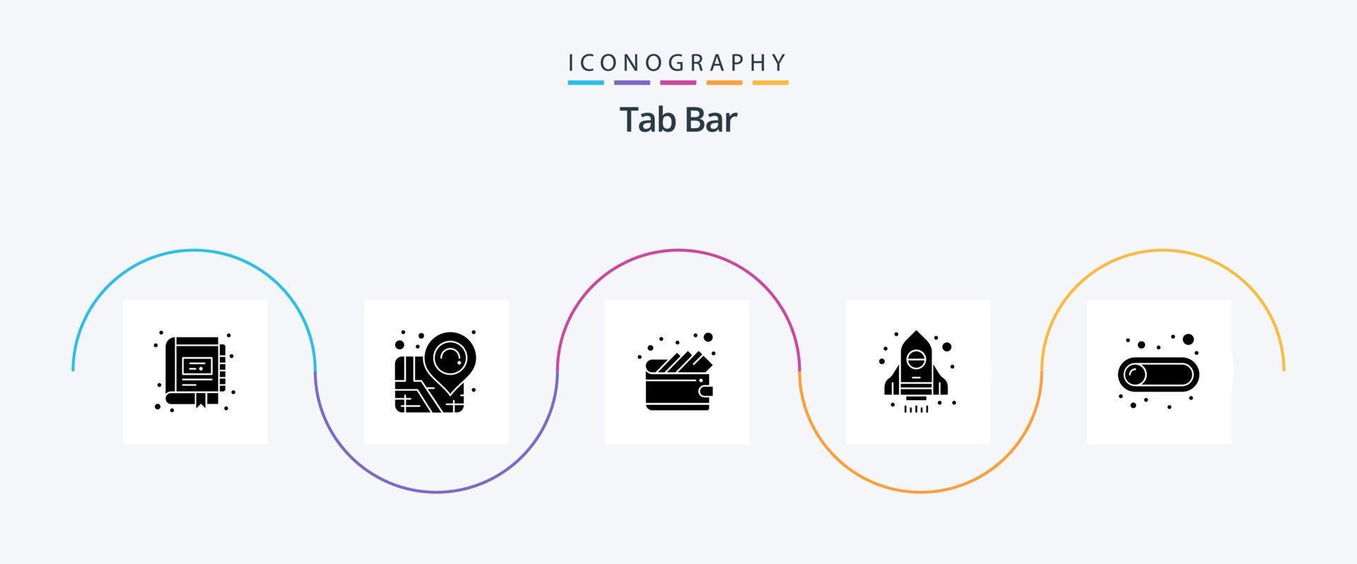 pacote de ícones da barra de guias glifo 5, incluindo alternância. botão. dinheiro. desligado. nave espacial vetor