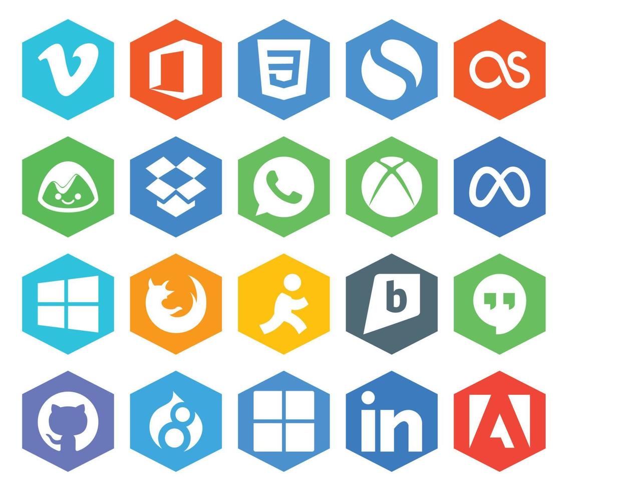 Pacote de 20 ícones de mídia social, incluindo hangouts para janelas do navegador whatsapp vetor
