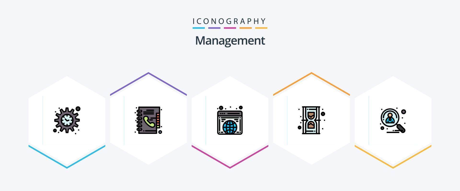 pacote de ícones de gerenciamento de 25 linhas preenchidas, incluindo contratação. candidato. globo. Tempo. ampulheta vetor