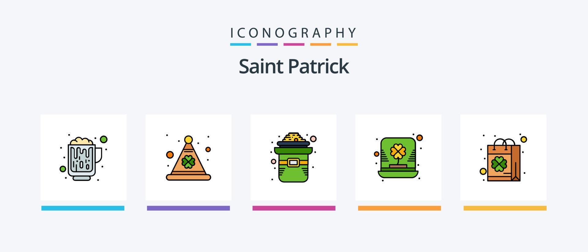 A linha de São Patrício preencheu o pacote de 5 ícones, incluindo a loja. comprar. ouro. patrick. leprechaun. design de ícones criativos vetor