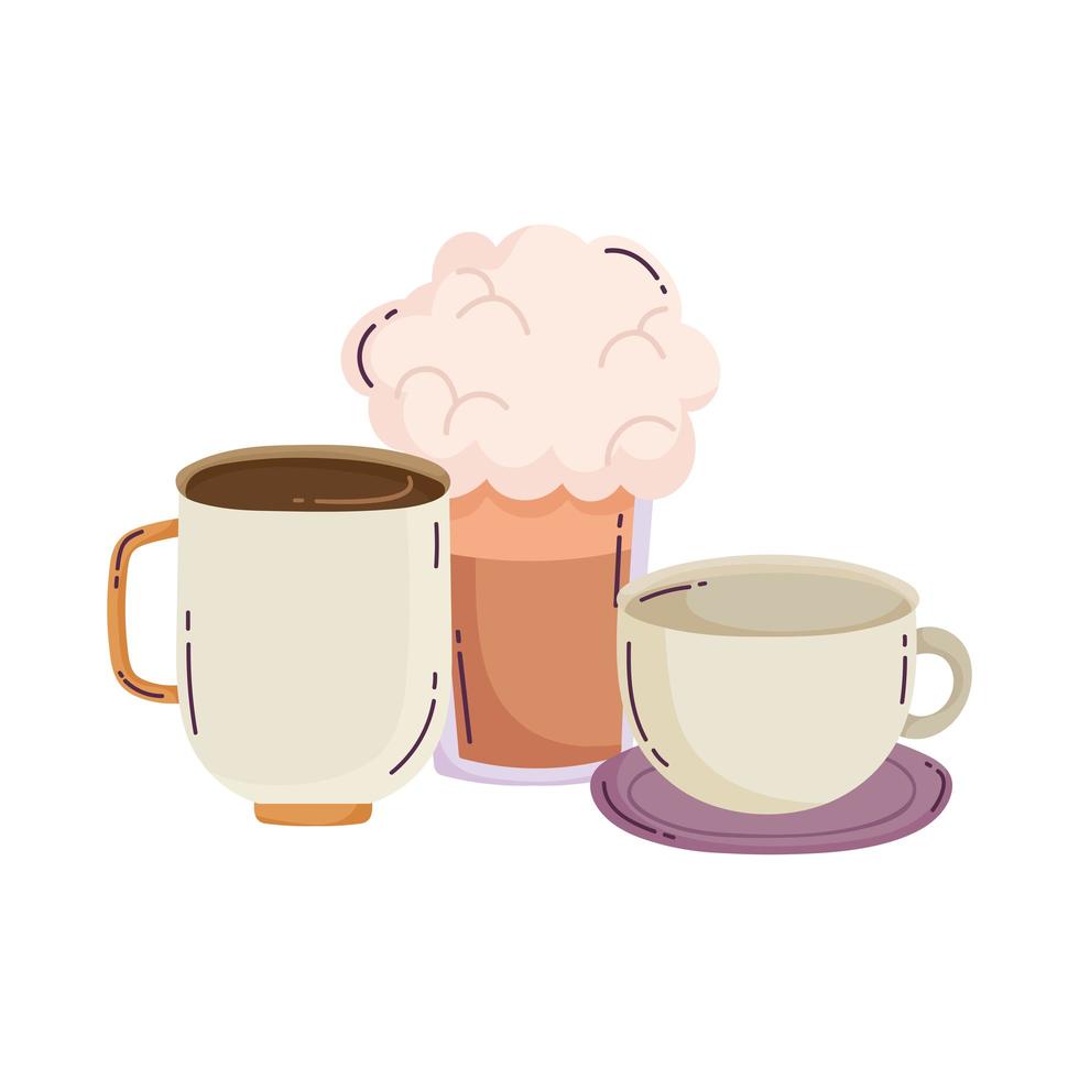 métodos de preparação de café, frappe e xícaras de café vetor