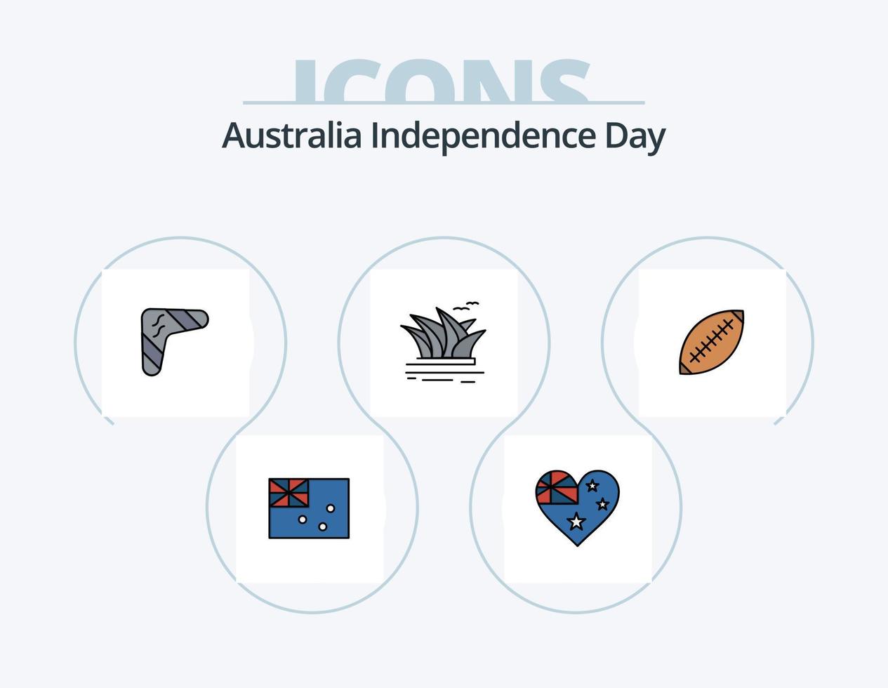 linha do dia da independência da austrália cheia de ícones do pacote 5 design de ícones. nação. país. anormal. Austrália. canguru vetor