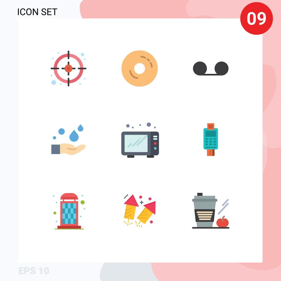 grupo de 9 sinais e símbolos de cores planas para elementos de design de vetor editável de lavagem de correio de comida de microondas