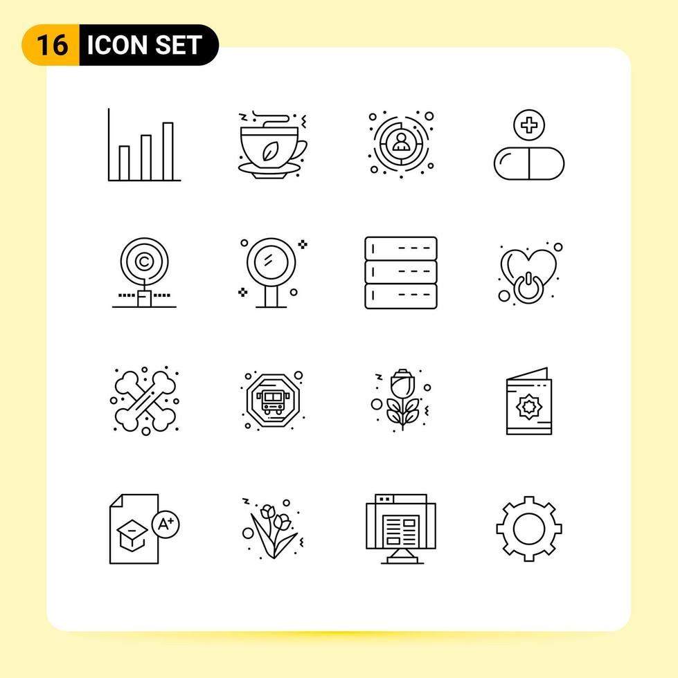 conjunto de esboço de interface móvel de 16 pictogramas de encontrar conteúdo do cliente assinar elementos de design de vetores médicos editáveis