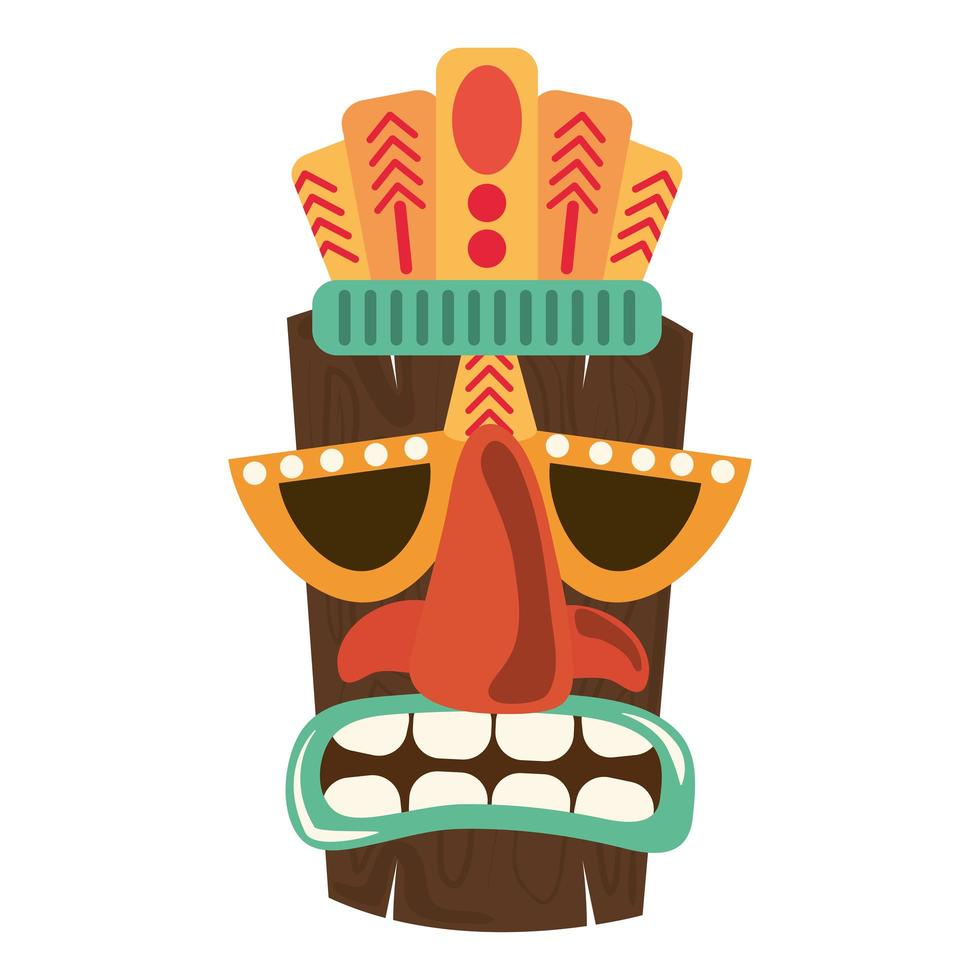 ornamento de máscara tribal de madeira tiki isolado no fundo branco vetor