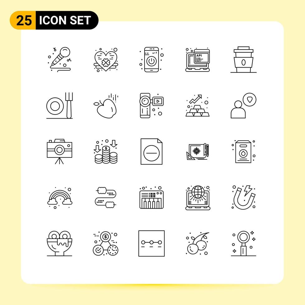grupo de 25 linhas modernas definidas para beber café switch programação elementos de design de vetores editáveis javascript