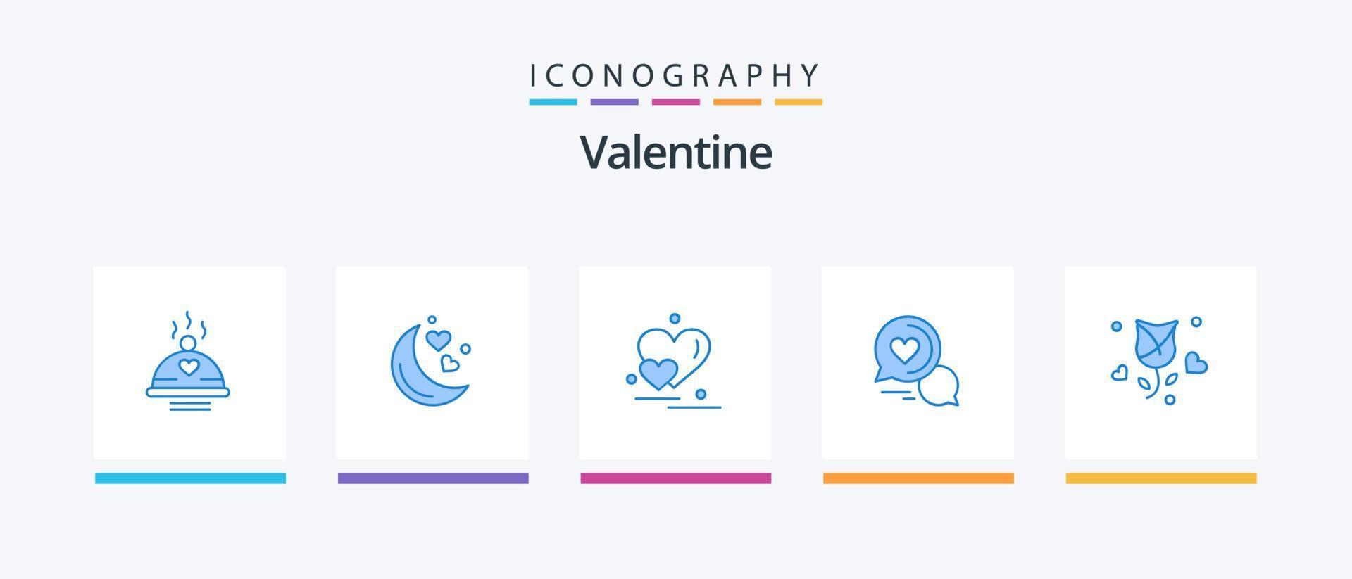 pacote de ícones azul 5 dos namorados, incluindo bate-papo romântico. mensagem. noite romântica. bolha de bate-papo. casal. design de ícones criativos vetor