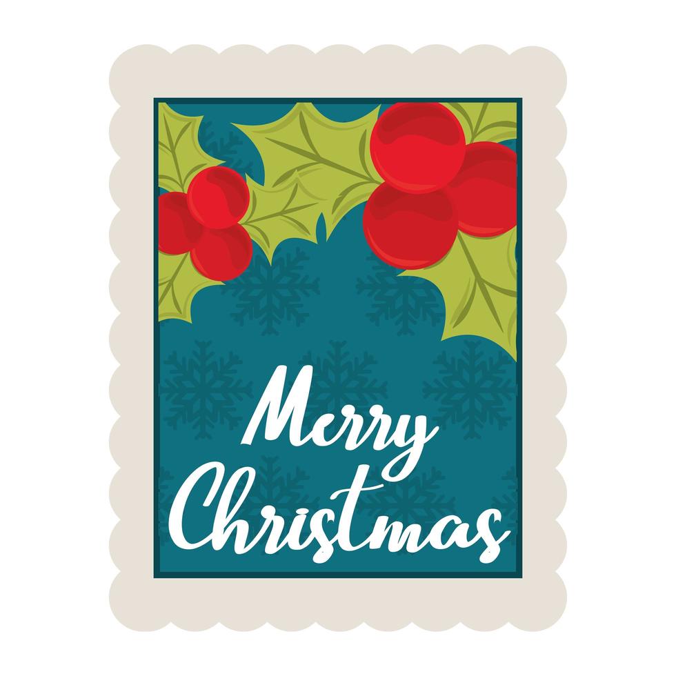 Feliz Natal ícone de carimbo de decoração de fundo de bagas e flocos de neve vetor