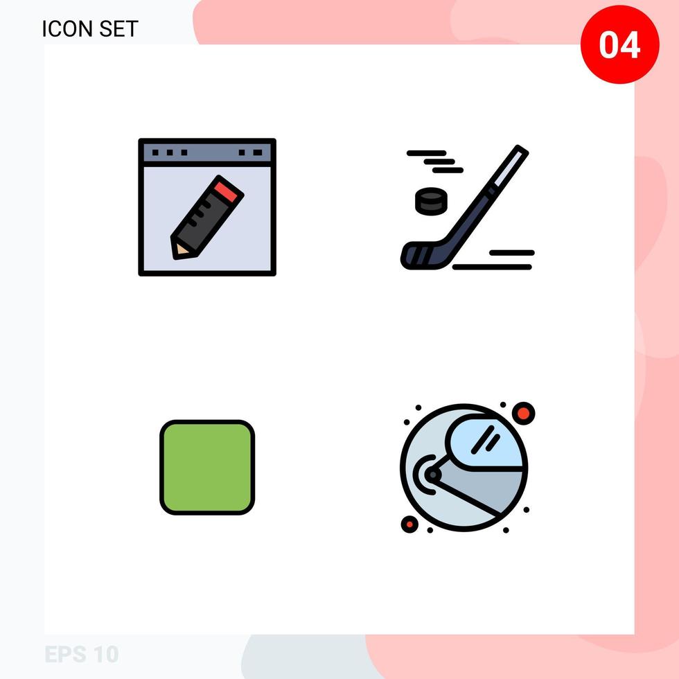 conjunto de pictogramas de 4 cores planas de linha preenchida simples do navegador hóquei no gelo educação caixa de seleção de gelo elementos de design de vetores editáveis