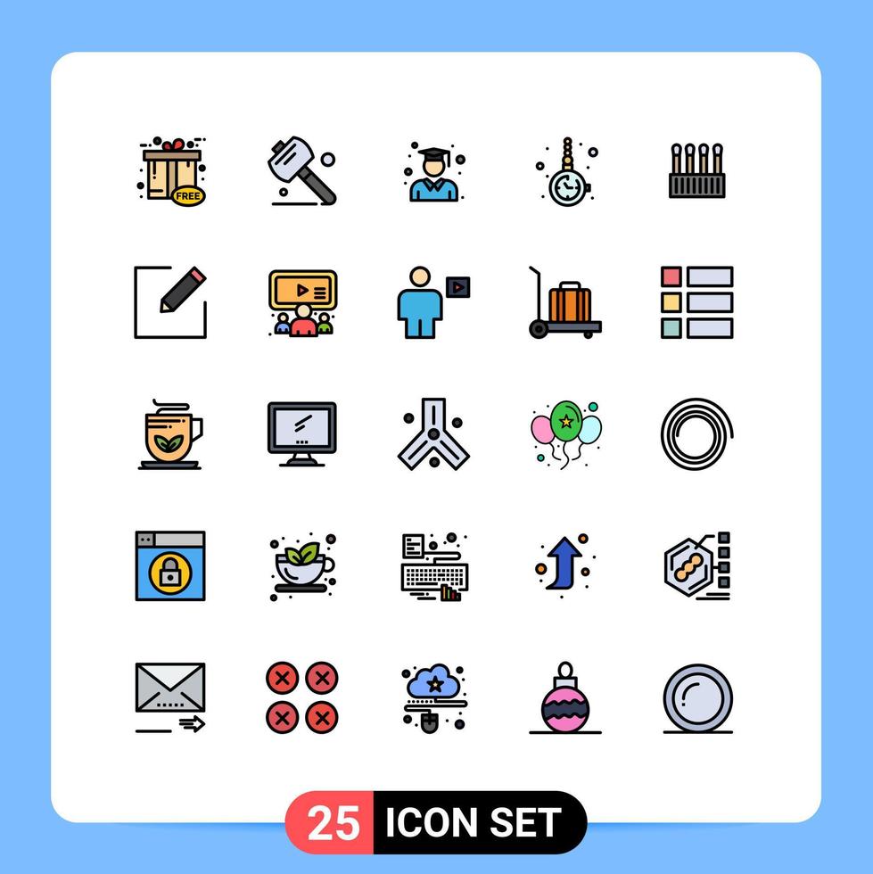 pacote de cores planas de linha cheia de 25 símbolos universais de relógio de botões acessórios acessórios de joias de pós-graduação elementos de design de vetores editáveis