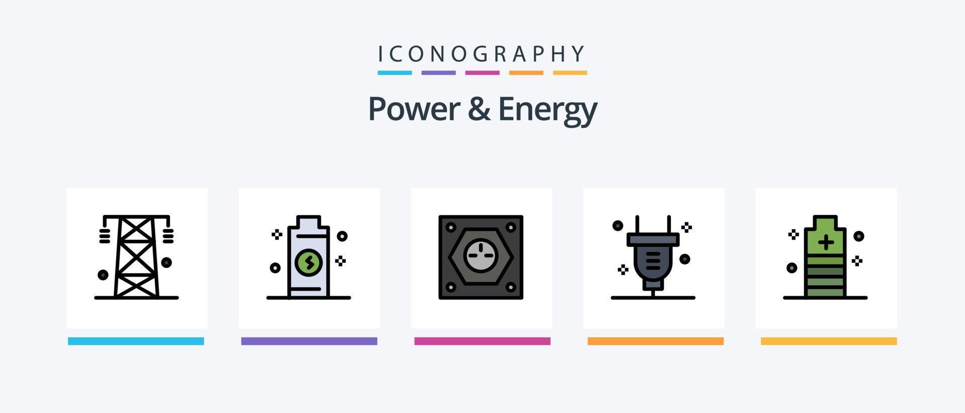 linha de energia e energia cheia de 5 ícones incluindo bateria. energia. lâmpada. eletricidade. claro. design de ícones criativos vetor