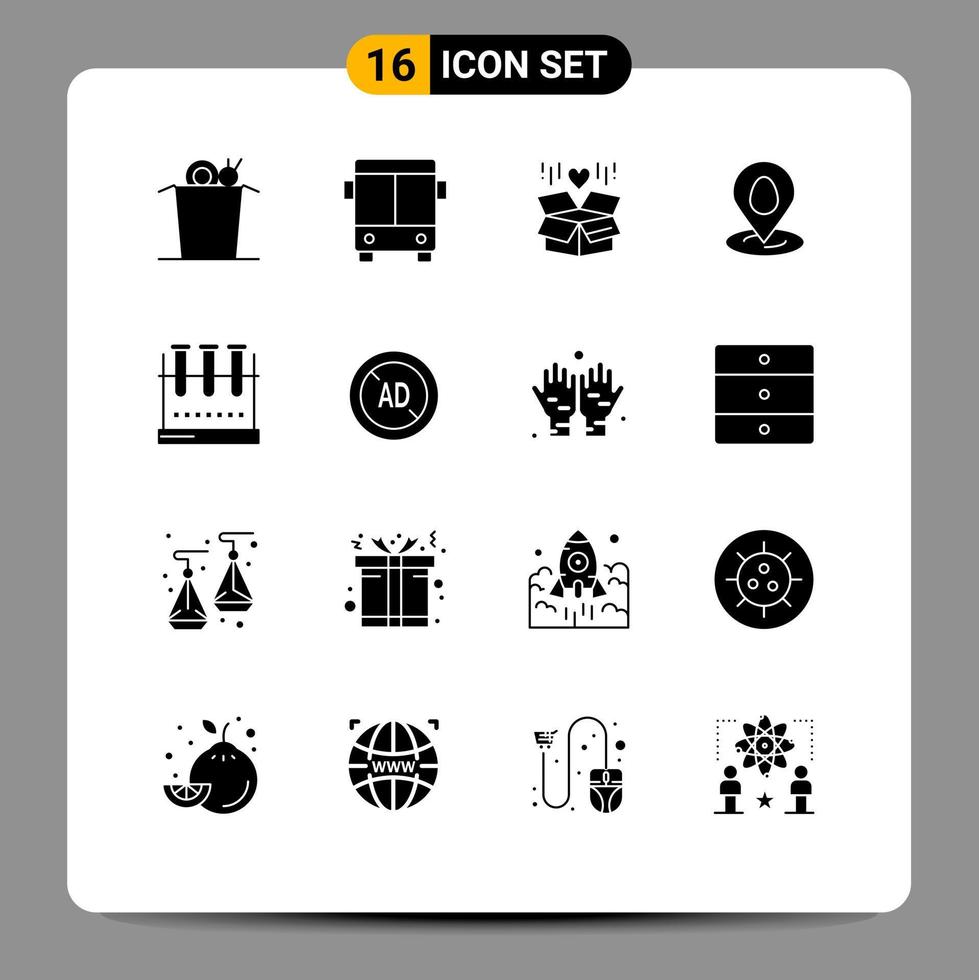 16 ícones criativos sinais modernos e símbolos de frasco de laboratório químico caixa de balão de páscoa elementos de design de vetores editáveis