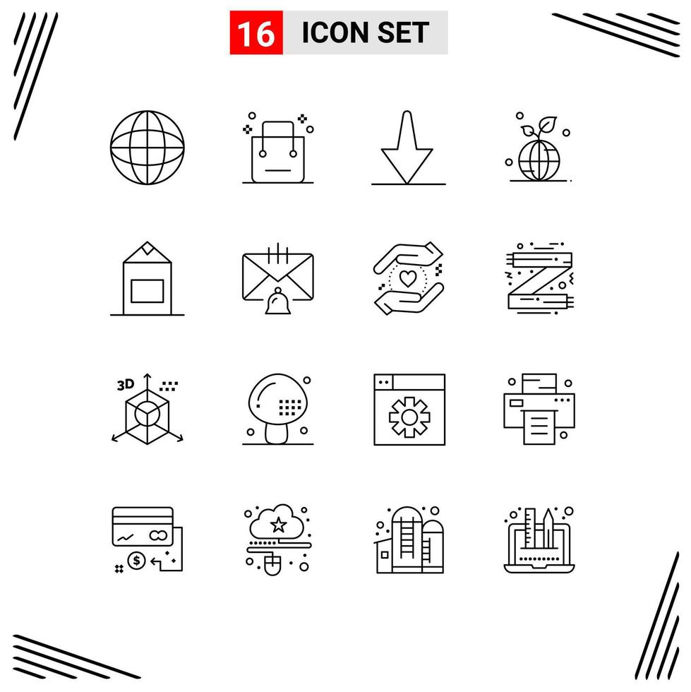 pacote de interface do usuário com 16 contornos básicos da seta do mundo do pacote, salvar elementos de design de vetor editável verde