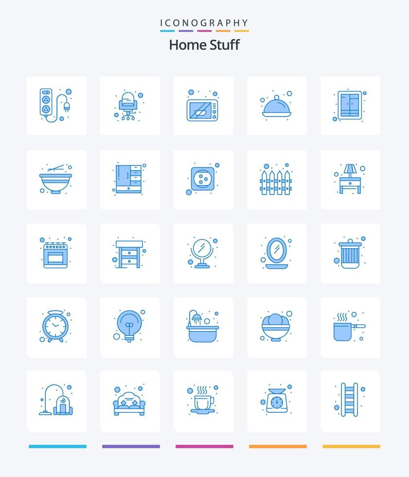 material doméstico criativo 25 pacote de ícones azuis, como roupas. . eletrônicos. cozinha. prato vetor
