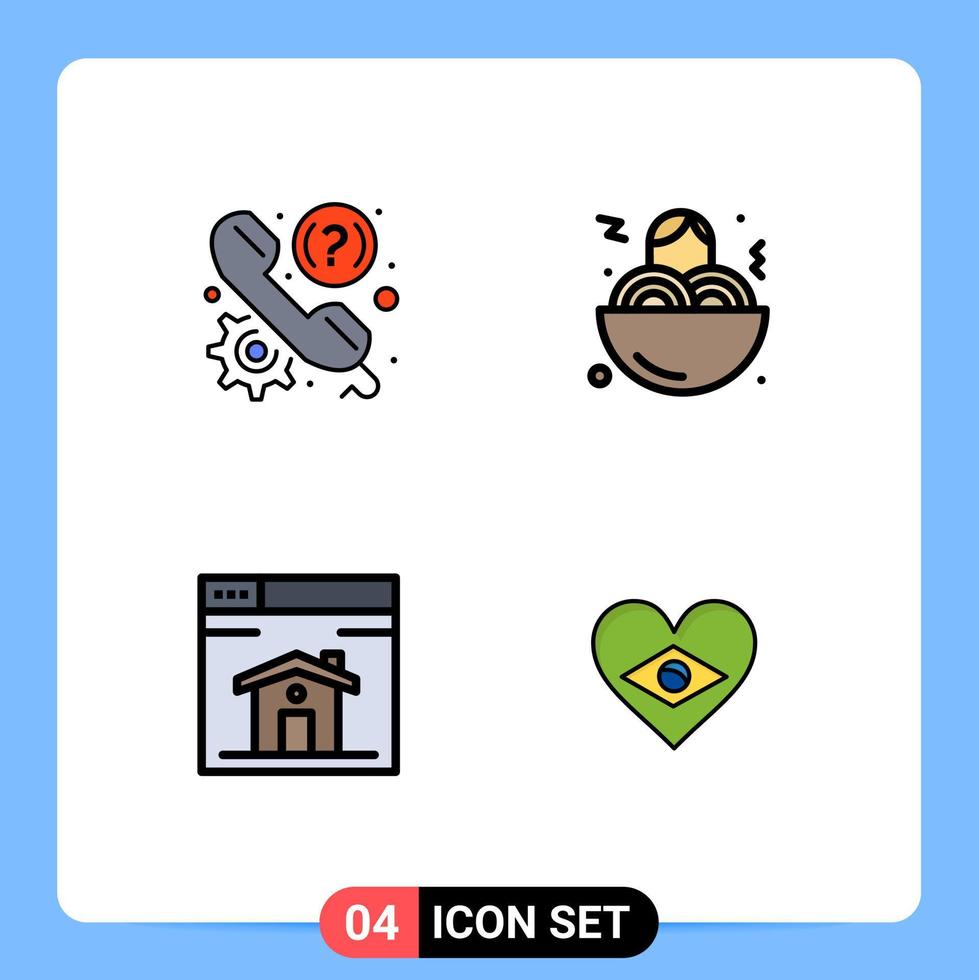 pacote de interface do usuário de 4 cores planas básicas de linhas preenchidas de elementos de design de vetores editáveis de design de fast-food de telefone residencial do cliente