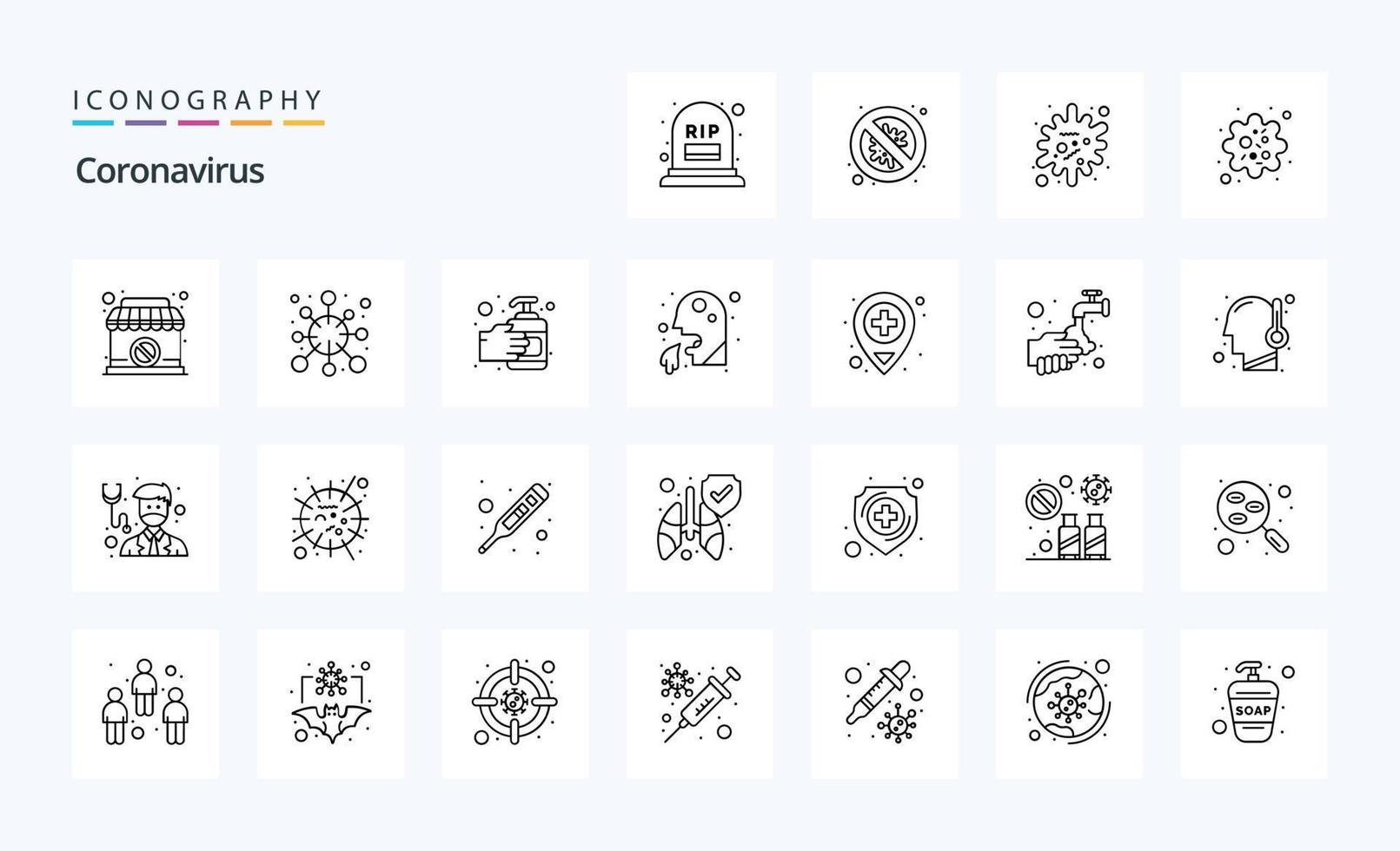 25 pacote de ícones de linha de coronavírus vetor