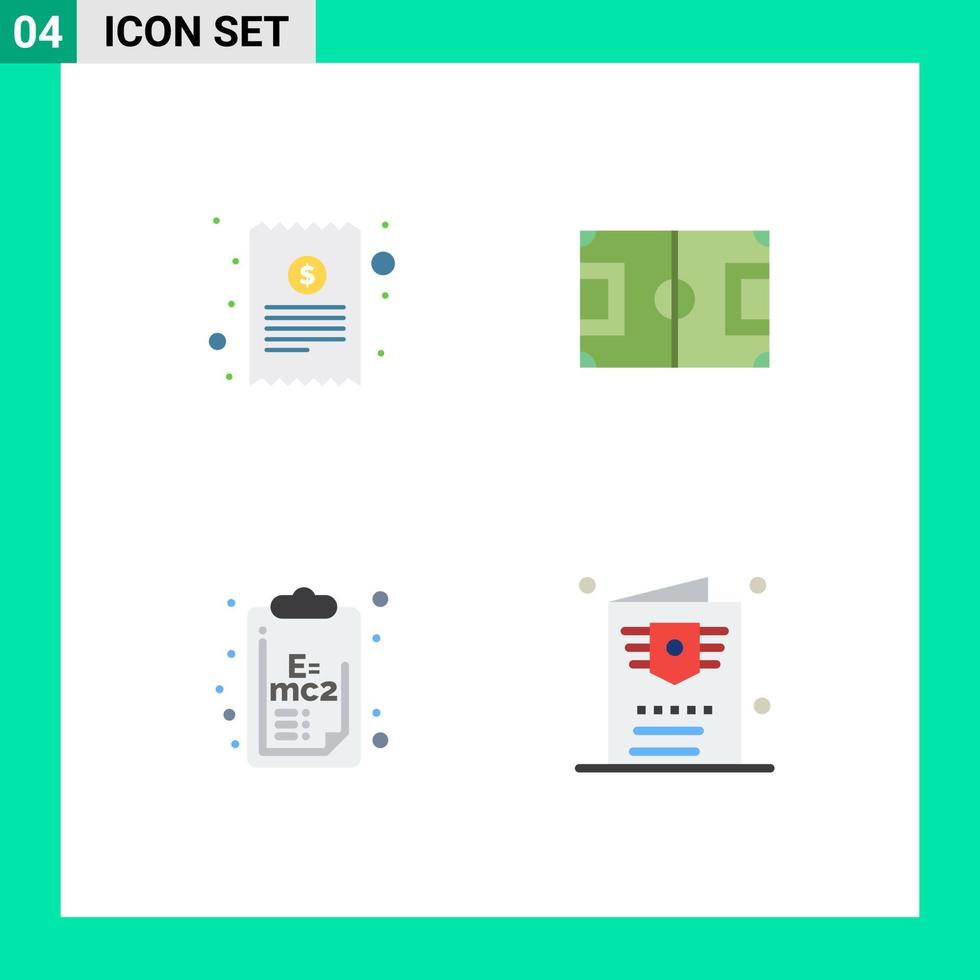 4 conceito de ícone plano para sites móveis e aplicativos, projeto de lei, química, finanças, jogo, ciência, elementos de design de vetores editáveis