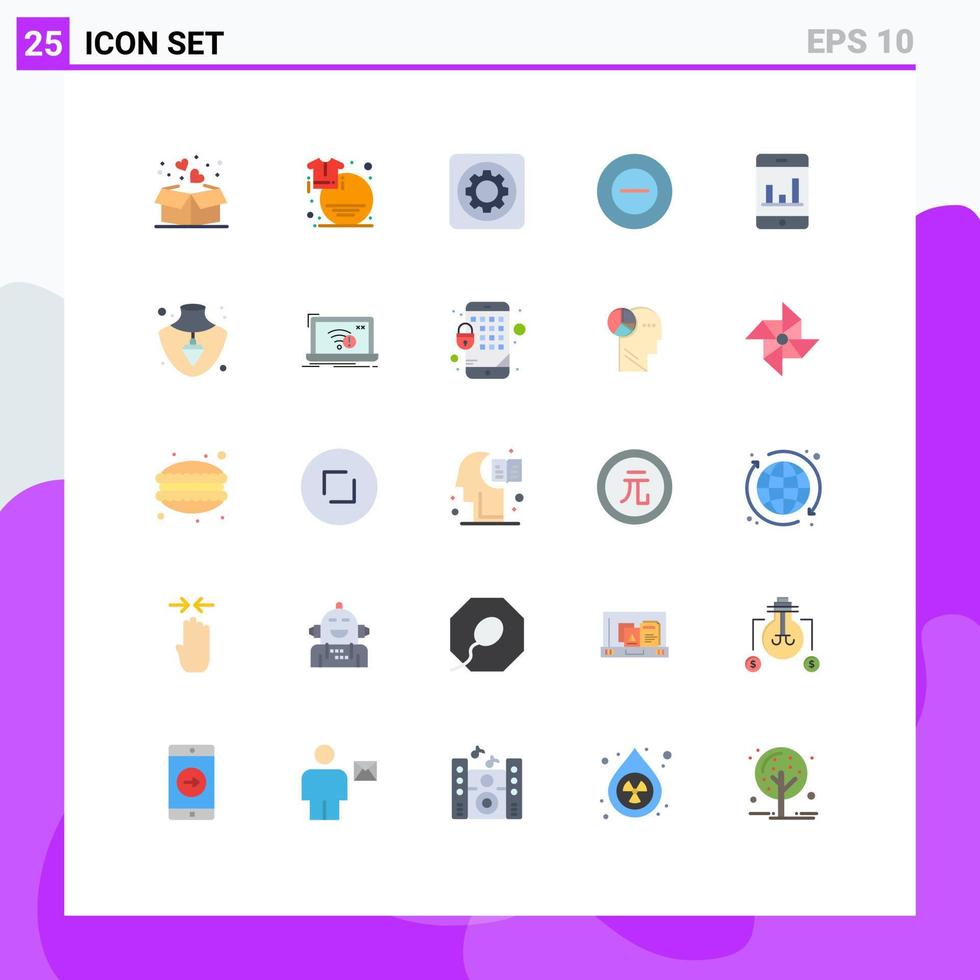 pacote de 25 sinais e símbolos modernos de cores planas para mídia impressa na web, como menos opção de ferramenta de venda editável elementos de design vetorial vetor