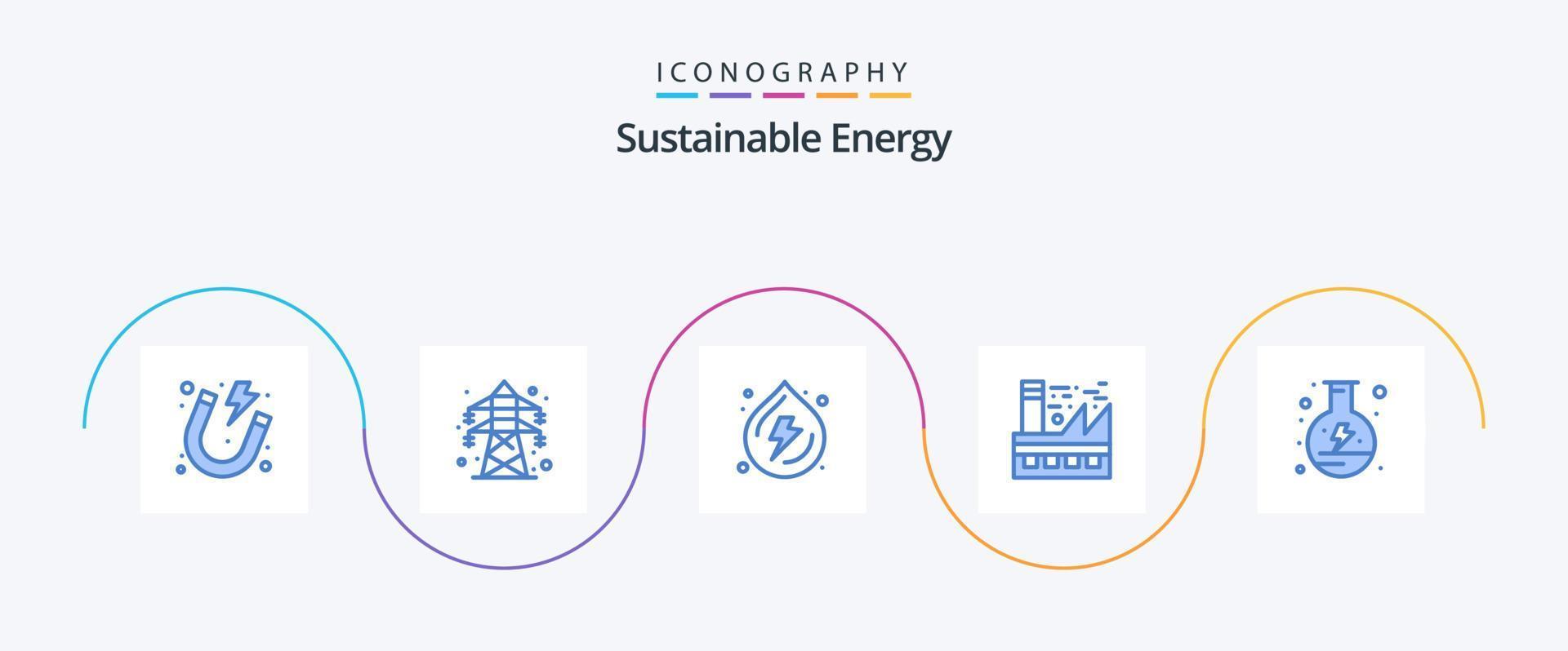 pacote de ícones azul 5 de energia sustentável, incluindo eletricidade. energia. inclinação. ecologia. terra vetor