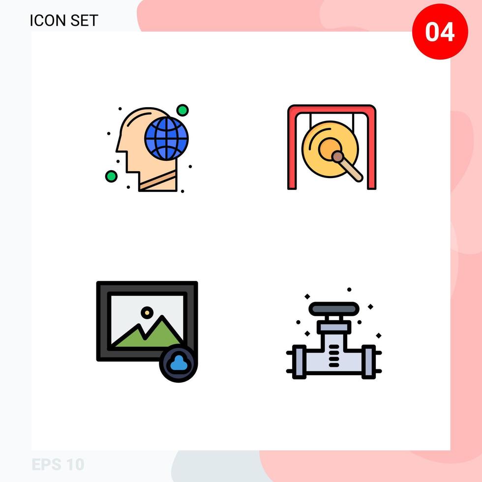 grupo de 4 sinais e símbolos de cores planas de linha preenchida para elementos de design de vetor editável de foto de música humana de nuvem de terra