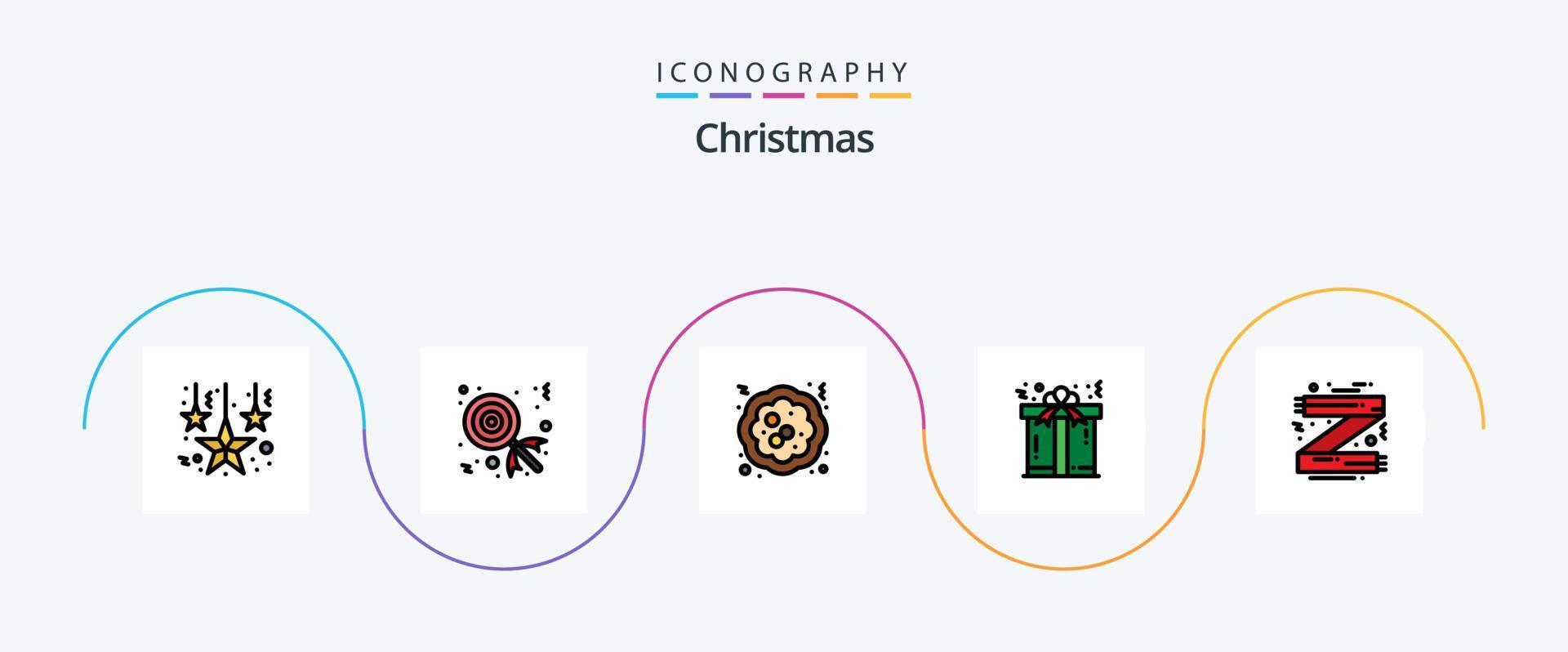 linha de natal cheia de pacote de 5 ícones planos, incluindo moda. Natal. Comida. acessórios. presente vetor