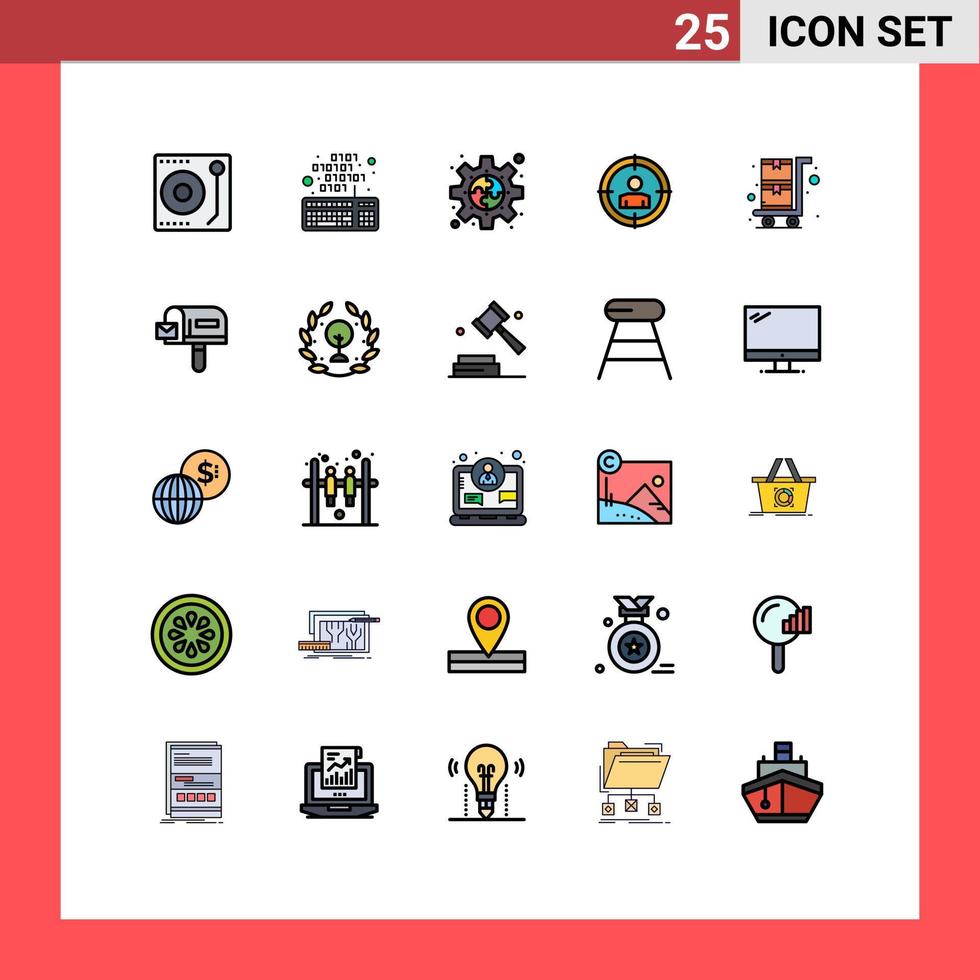 conjunto de 25 sinais de símbolos de ícones de interface do usuário modernos para segmentação de público de carrinho de compras conectar elementos de design de vetores editáveis de quebra-cabeça de alvo