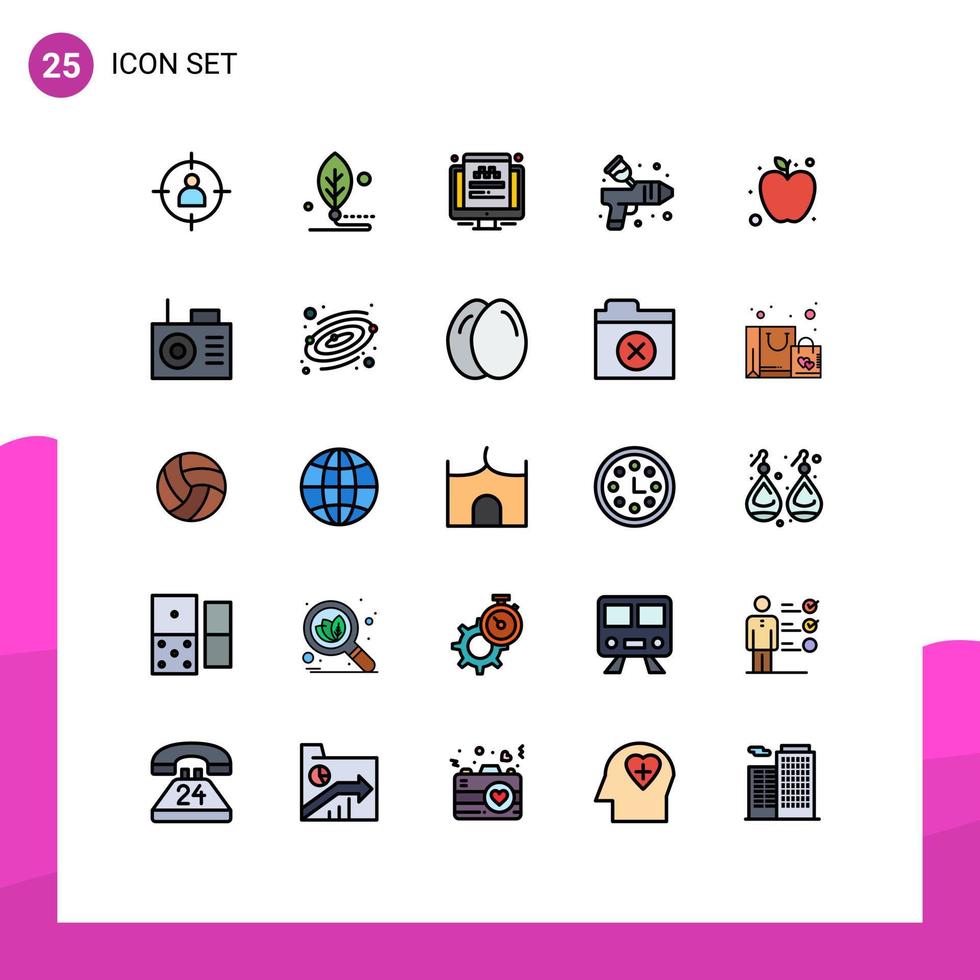 grupo de 25 sinais e símbolos de cores planas de linha preenchida para elementos de design de vetores editáveis de site de aerógrafo de folha de cor de artes