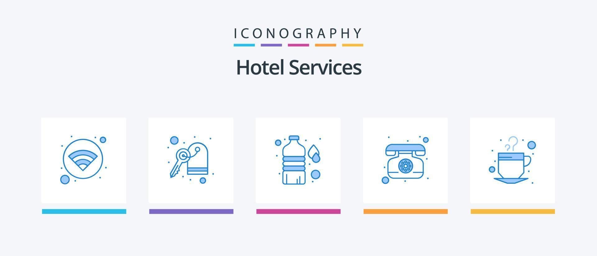 pacote de ícones azul 5 de serviços de hotel, incluindo . chá. agua. copo. Telefone. design de ícones criativos vetor