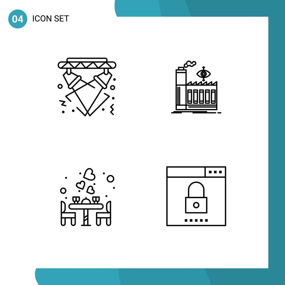 grupo de símbolos de ícone universal de 4 cores planas de linhas preenchidas modernas de elementos de design de vetores editáveis de jantar de fábrica de eletricidade de casal de discoteca