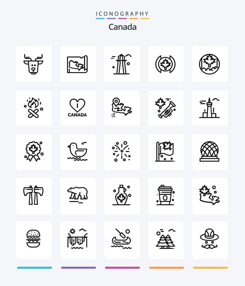 pacote de ícones de contorno criativo do canadá 25, como fogo. folha. co torre. Canadá. folha vetor
