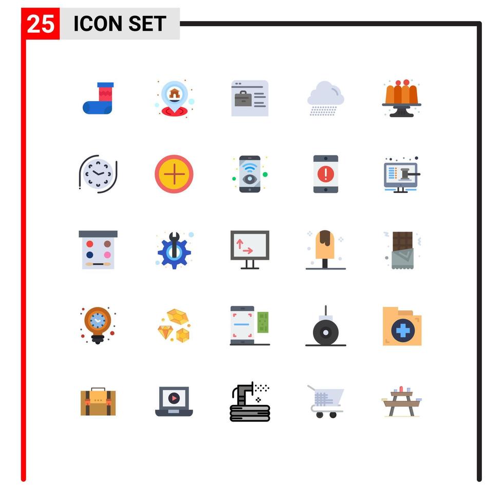 pacote de 25 sinais e símbolos modernos de cores planas para mídia impressa na web, como panificação, navegação canadá, chuva, portfólio on-line, elementos de design vetorial editáveis vetor