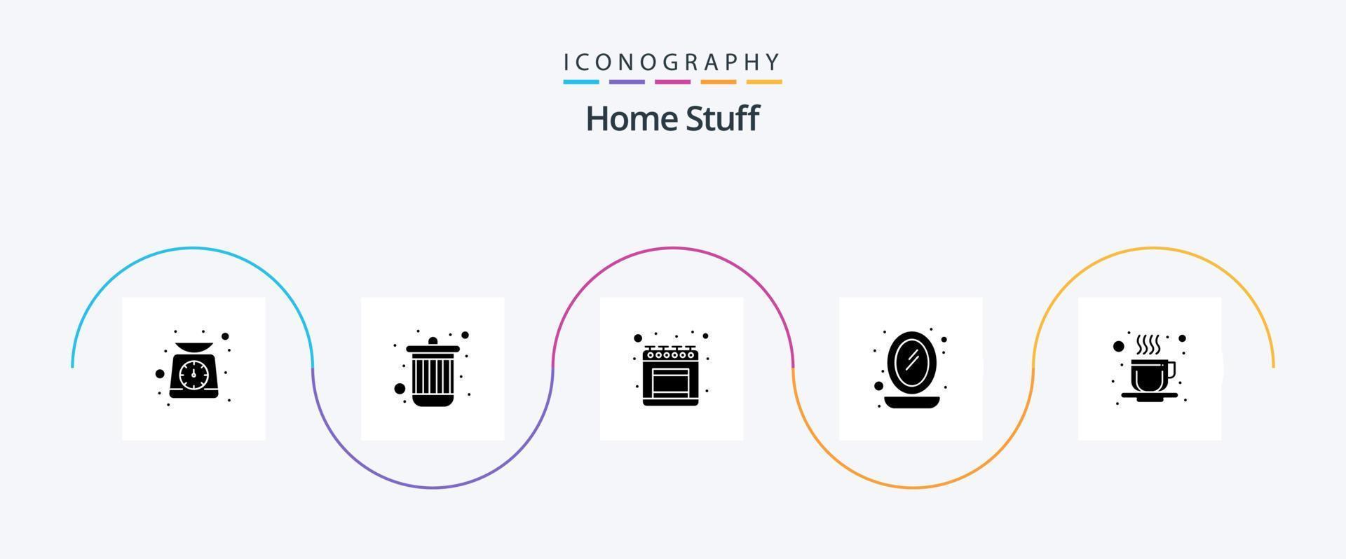 pacote de ícones de glifo 5 de itens domésticos, incluindo copo. gás. tela. interior vetor