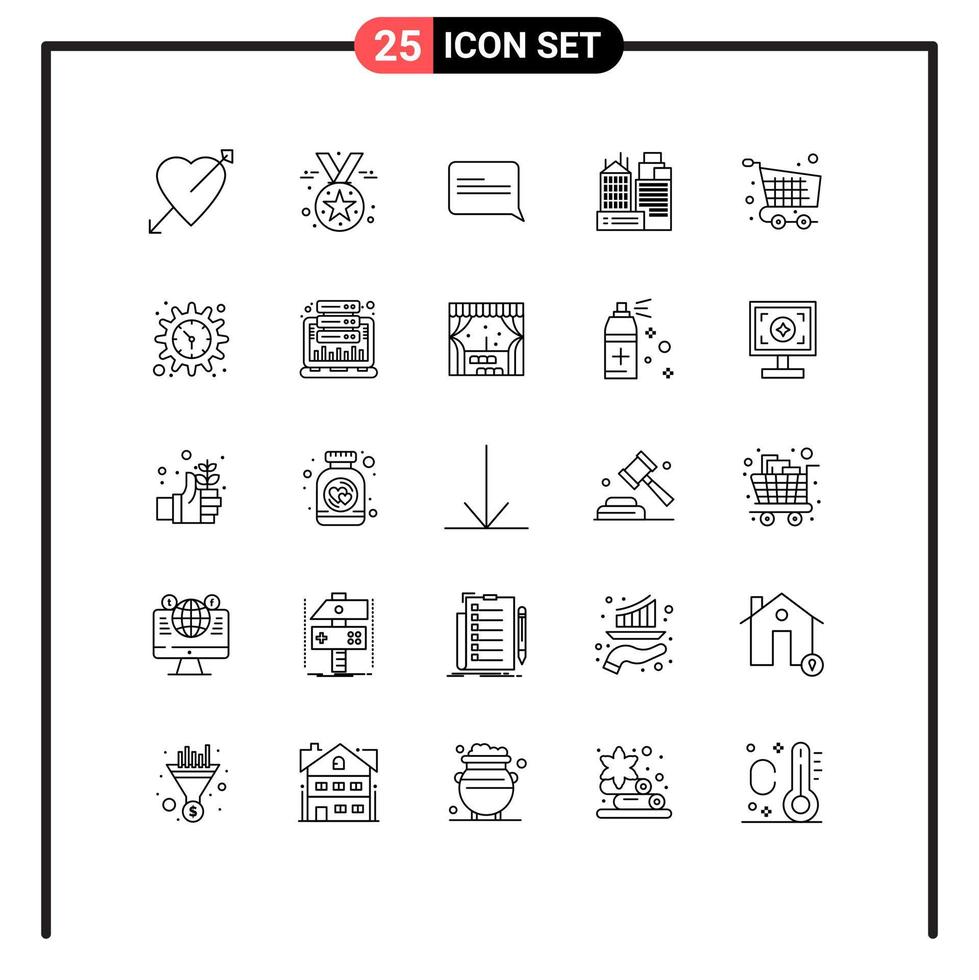 conjunto moderno de pictograma de 25 linhas de elementos de design de vetores editáveis de escritório de bate-papo de carrinho de compras