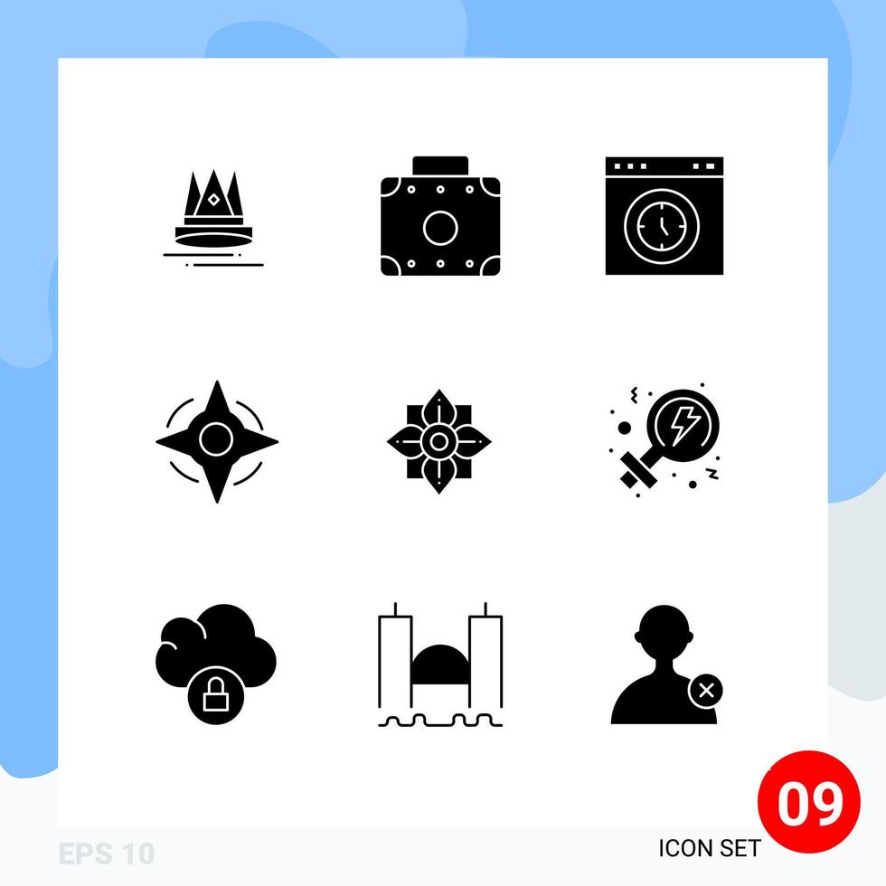 pacote de linha vetorial editável de 9 glifos sólidos simples da interface de flores da china caminho bússola elementos de design vetorial editáveis vetor