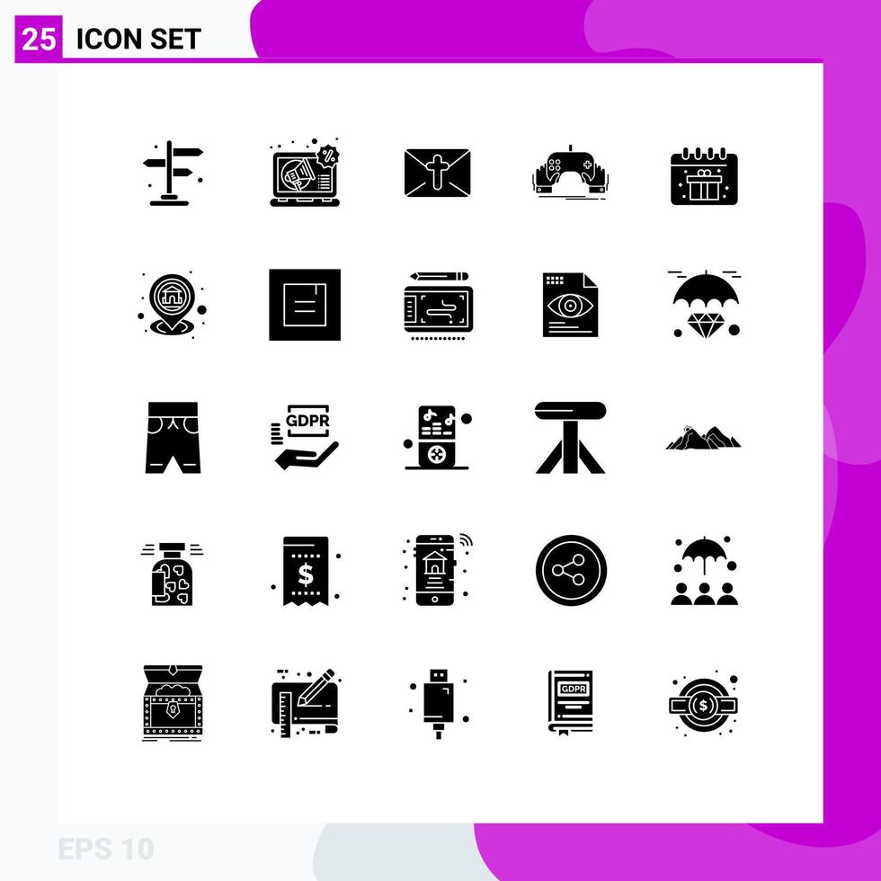 conjunto de 25 sinais de símbolos de ícones de interface do usuário modernos para calendário app correio entretenimento jogos elementos de design de vetores editáveis