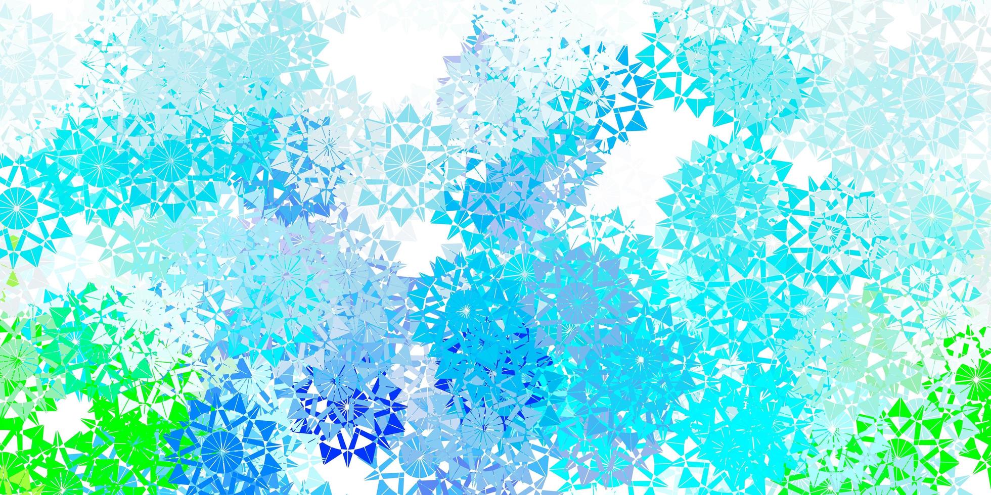 textura vector azul, verde claro com flocos de neve brilhantes.