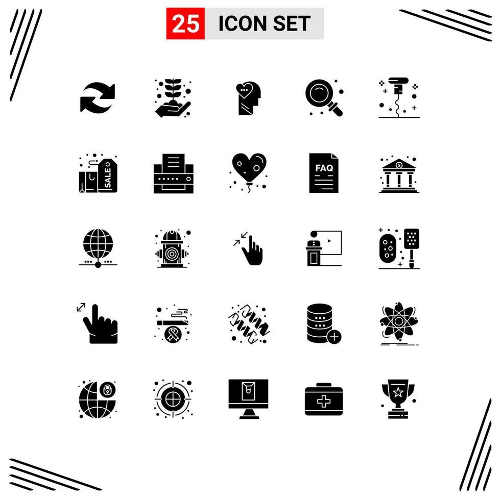 conjunto moderno de 25 glifos e símbolos sólidos, como saca-rolhas, encontrar sentimentos, pesquisar elementos de design vetorial editáveis vetor