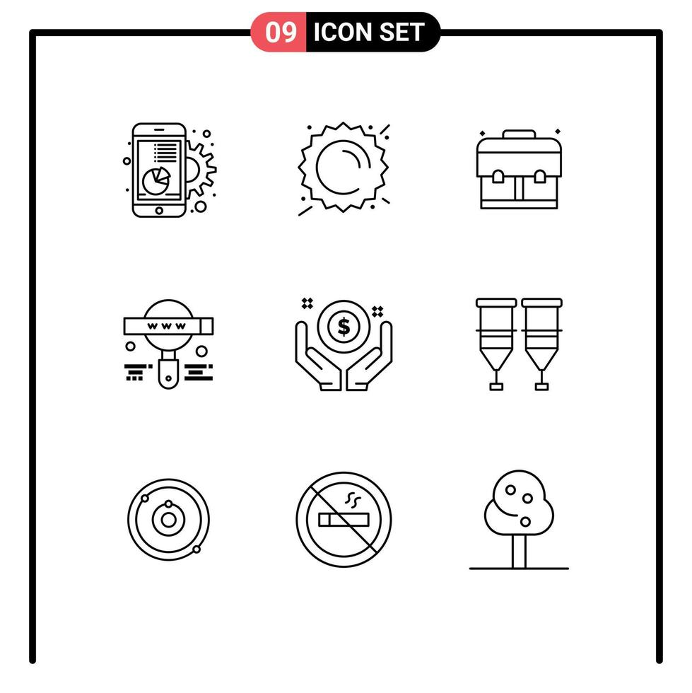 grupo de símbolos de ícone universal de 9 contornos modernos de investimento web tempo pesquisa desenvolvimento elementos de design de vetores editáveis