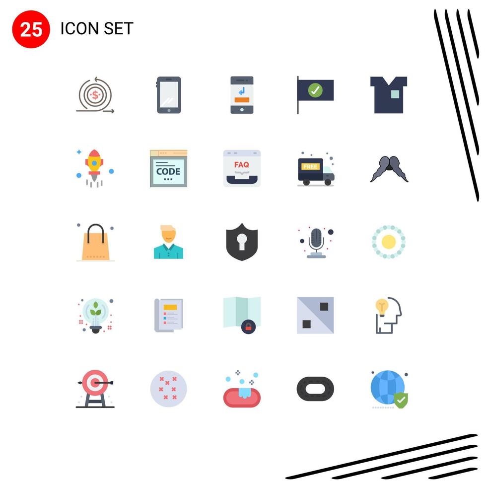 Pacote de cores planas de 25 interfaces de usuário de sinais e símbolos modernos de tecnologia de sinal verificado Android perdeu elementos de design de vetores editáveis