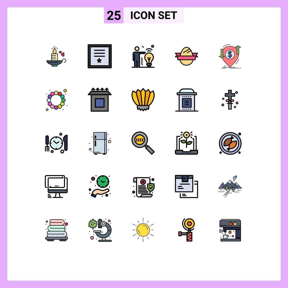 25 interface de usuário linha cheia pacote de cores planas de sinais e símbolos modernos de feriados financeiros carimbo de férias ovos de páscoa elementos de design de vetores editáveis